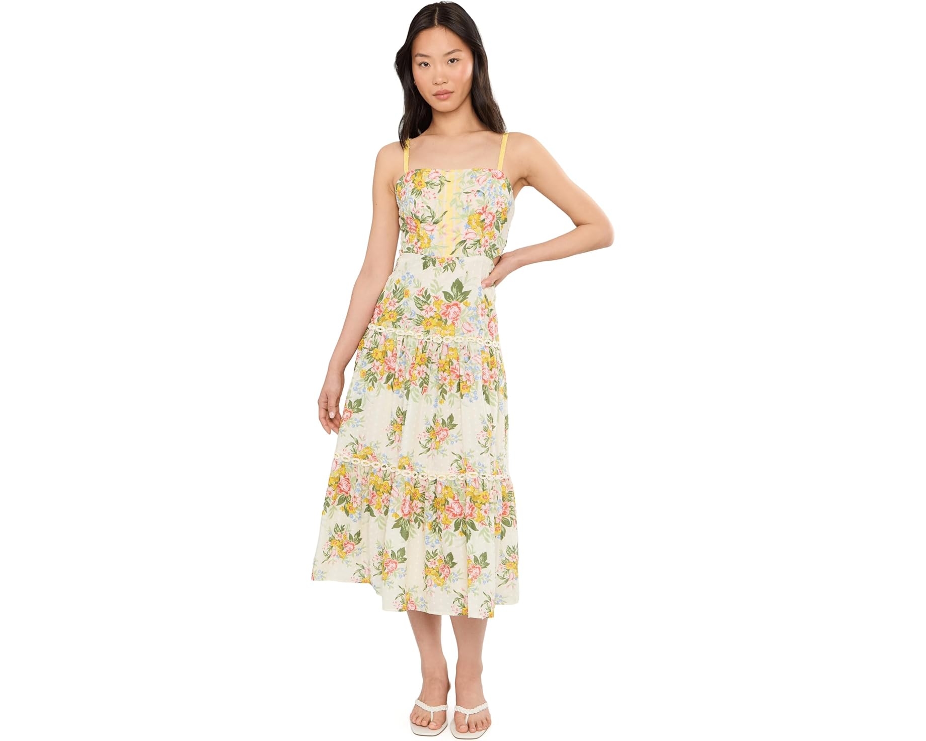 (取寄) アドリアナ パぺル レディース プリンテッド ミディ ドレス Adrianna Papell women Printed Midi Dress Pale Yellow｜ジェットラグ店 31,597円