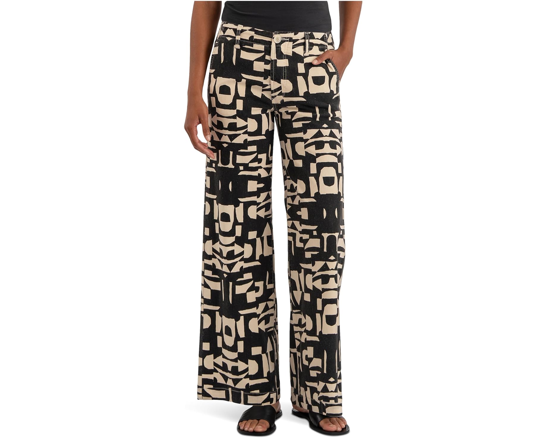 (取寄) カット フロム ザ クロス レディース メグ - リネン ワイド レッグ パンツ KUT from the Kloth women Meg - Linen Wide Leg Pants Black/Cream|ジェットラグ店