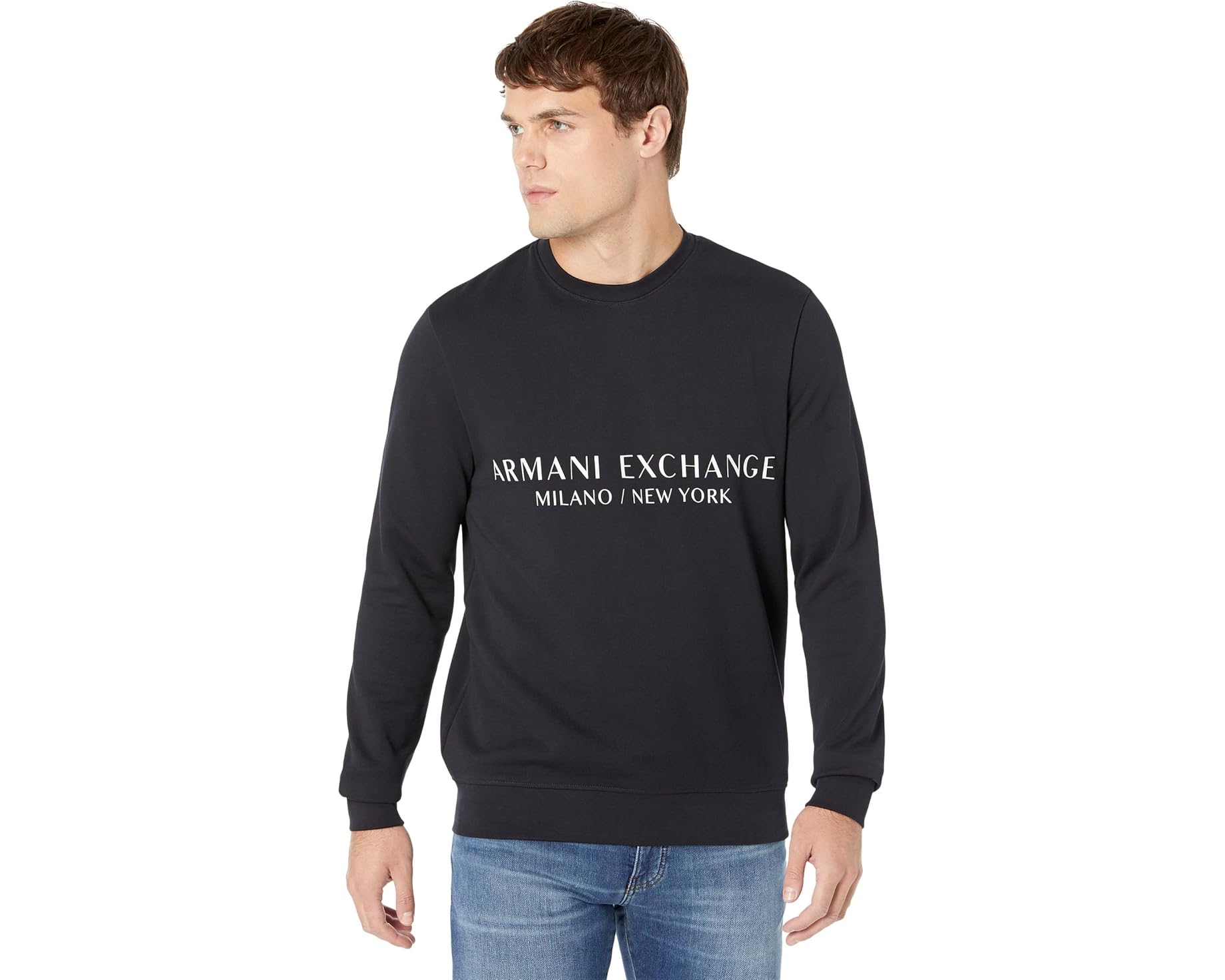 (取寄) アルマーニエクスチェンジ メンズ ミラノ / ニュー ヨーク ロゴ スウェットシャツ Armani Exchange men Milano/New York Logo Sweatshirt Navy|ジェットラグ店