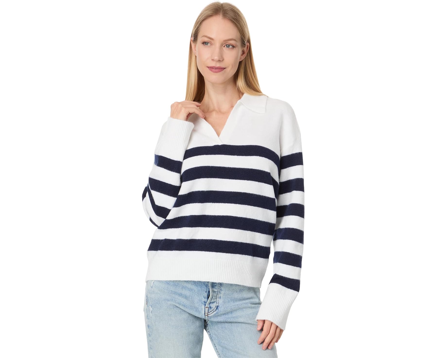 (取寄) マイケル スターズ レディース フィンリー ジョニー カラー ストライプ Michael Stars women Finley Johnny Collar Stripe Chalk/Nocturnal Stripe|ジェットラグ店