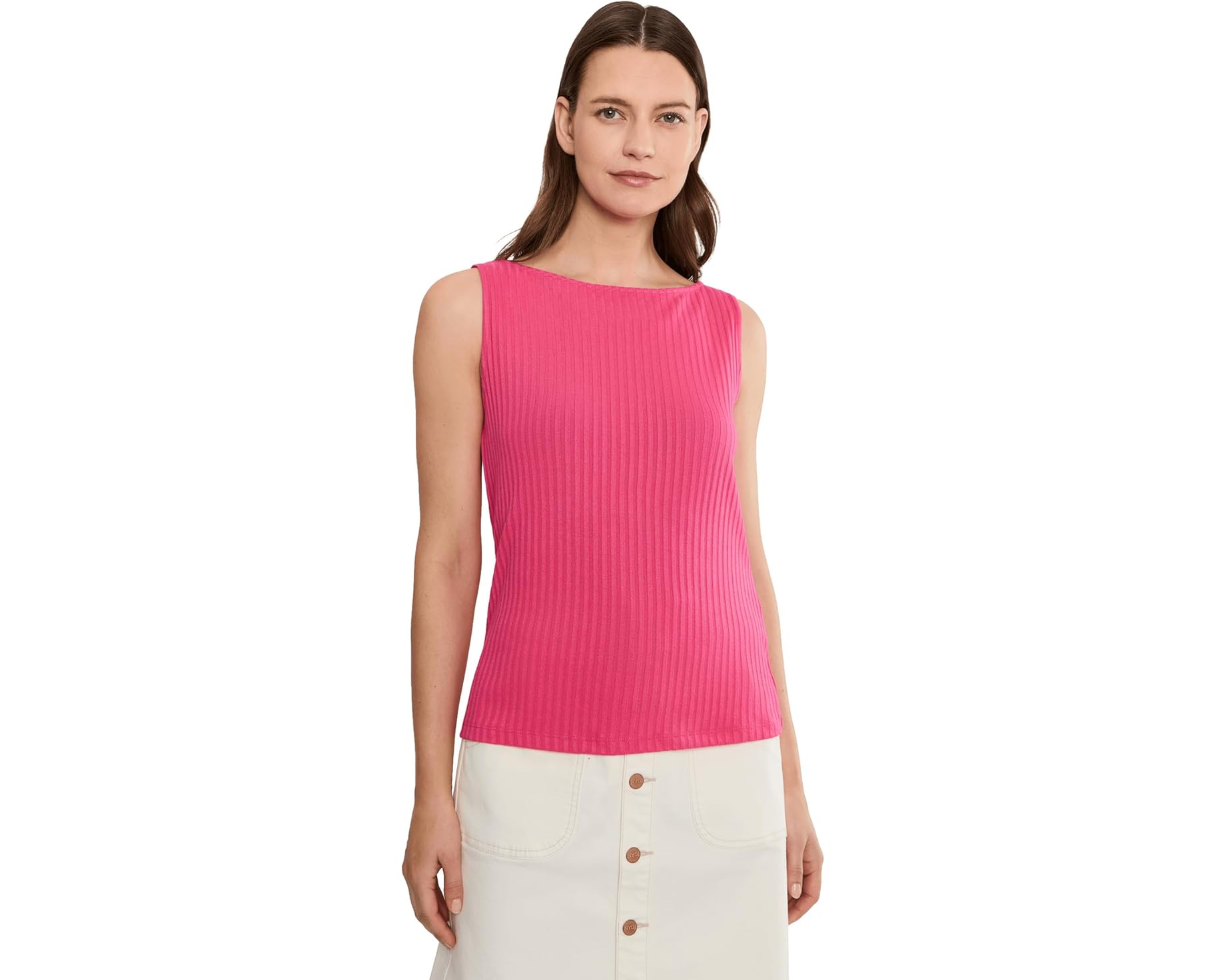 (取寄) リバプールロサンゼルス レディース スリーブレス ボート ネック リブ ニット トップ Liverpool Los Angeles women Sleeveless Boat Neck Rib Knit Top Diva Pink｜ジェットラグ店