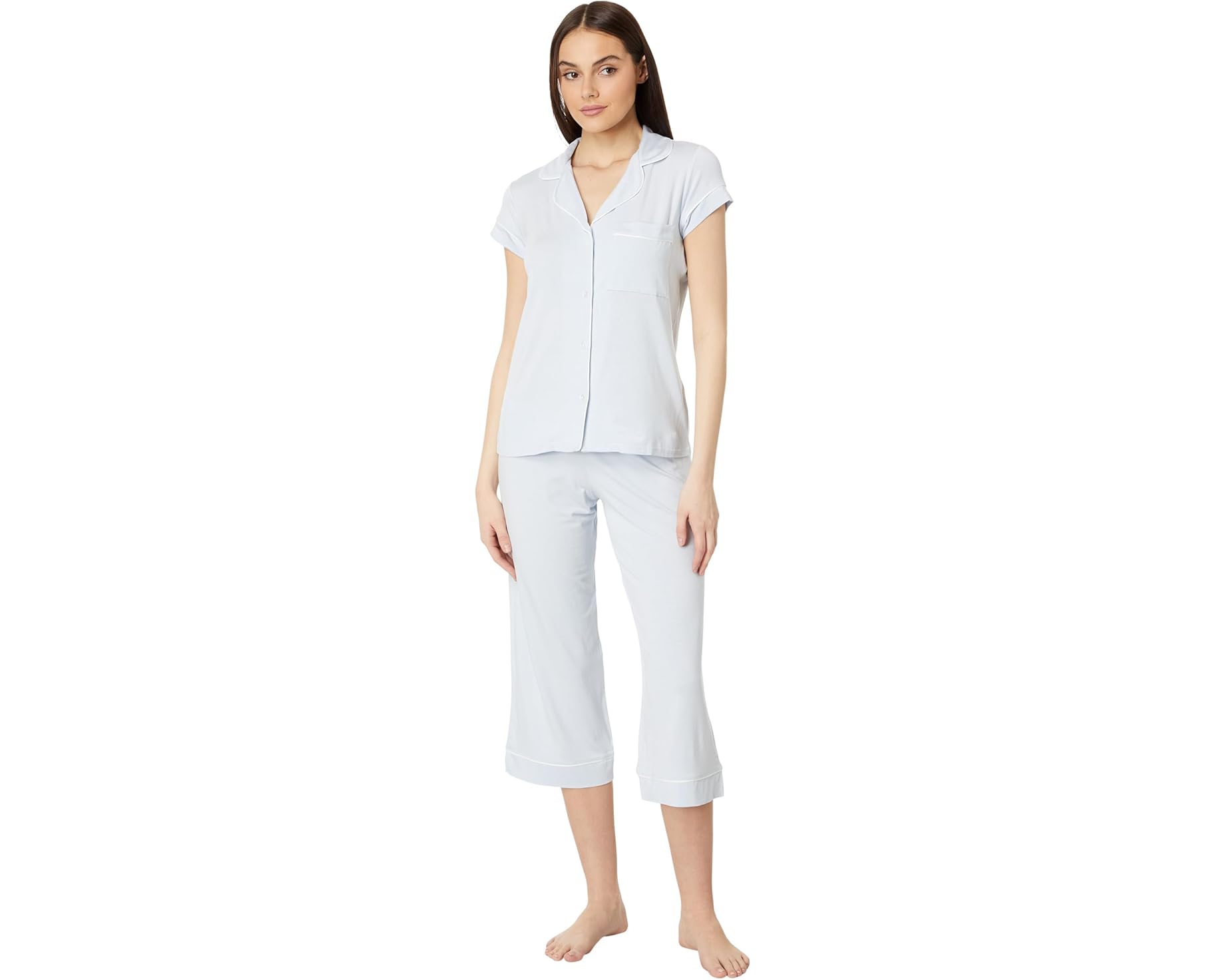 (取寄) エバージェイ レディース ジゼル クロップ Pj セット Eberjey women Gisele S/Slv Crop Pj Set Ice Blue/Ivory｜ジェットラグ店