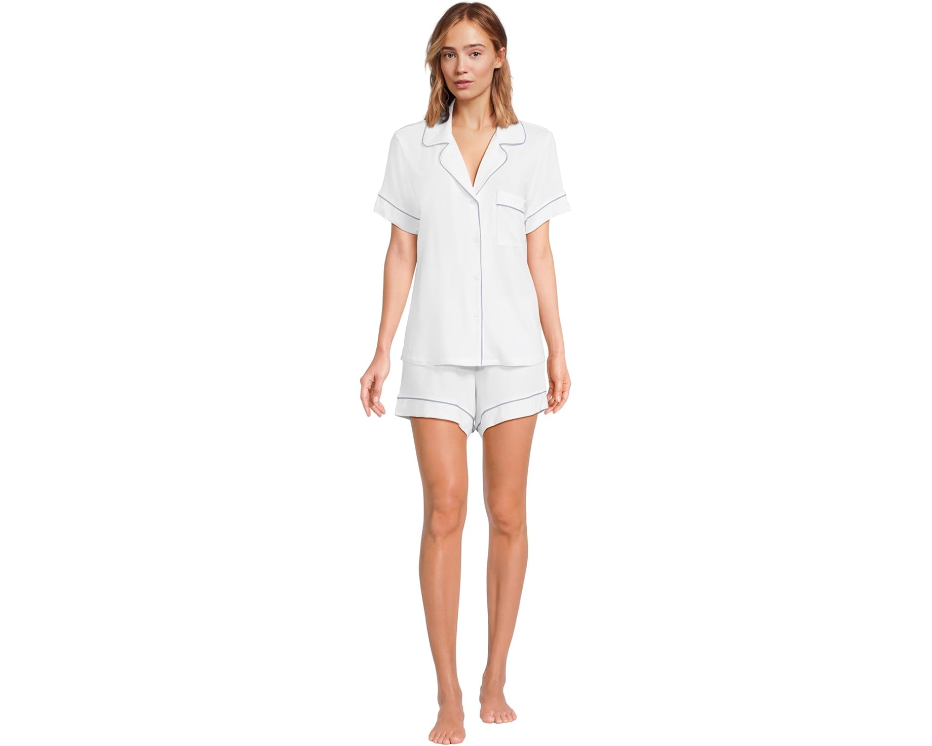 (取寄) エバージェイ レディース ジゼル リラックスド-フィット ショート Pj セット Eberjey women Gisele Relaxed Short PJ Set White/Ice Blue|ジェットラグ店