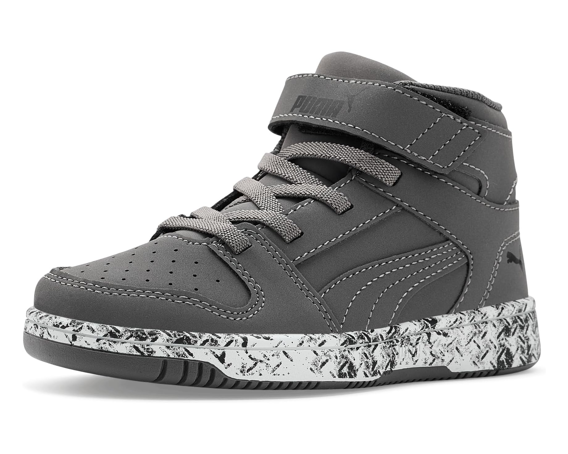 (取寄) プーマ リバウンド レイアップ ミッド フック アンド ループ (リトル キッド) PUMA Rebound Layup Mid Hook And Loop (Little Kid) Cast Iron/Black/White｜ジェットラグ店 17,013円