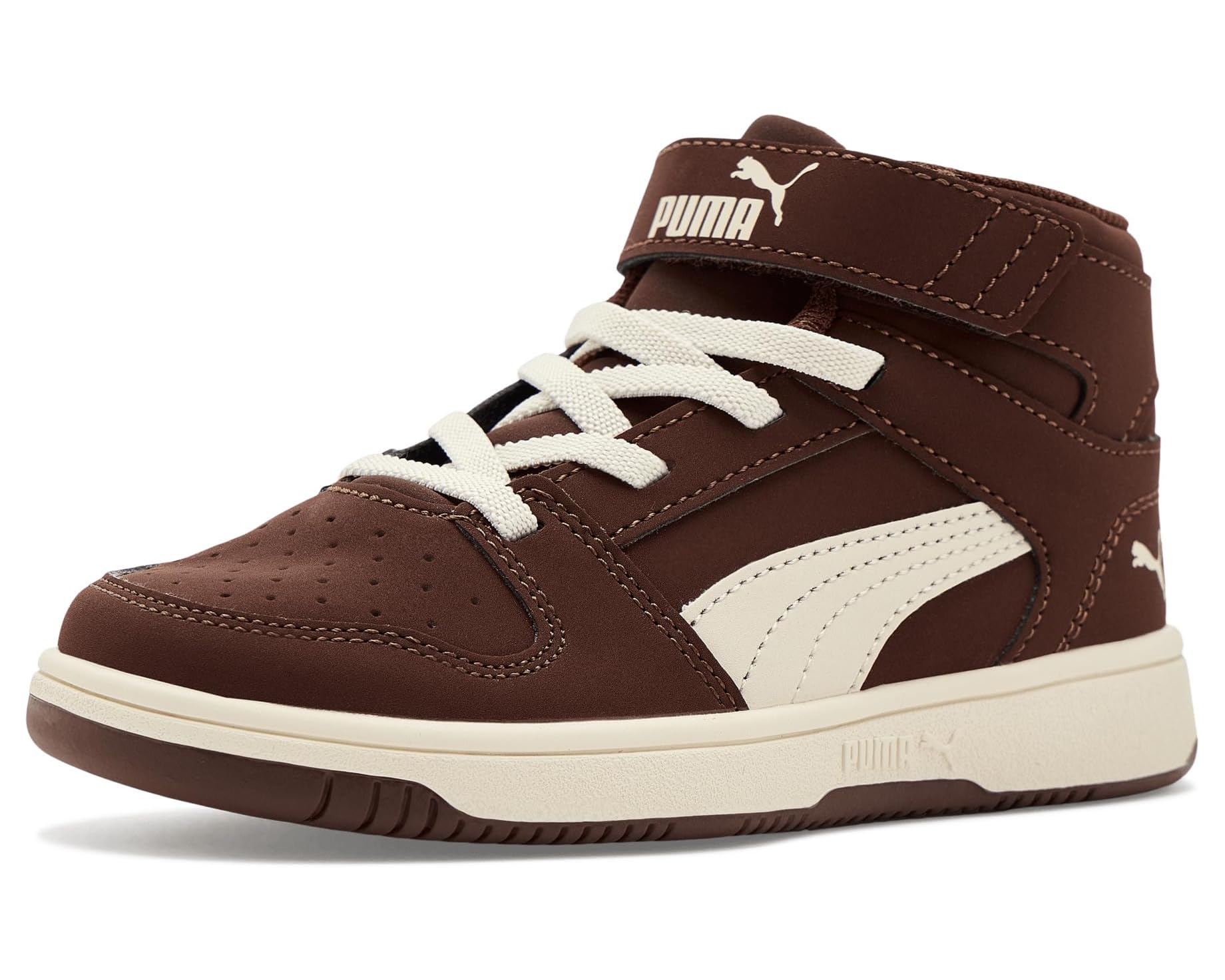 (取寄) プーマ リバウンド レイアップ ミッド フック アンド ループ (リトル キッド) PUMA Rebound Layup Mid Hook And Loop (Little Kid) Chocotart/Alpine Snow|ジェットラグ店