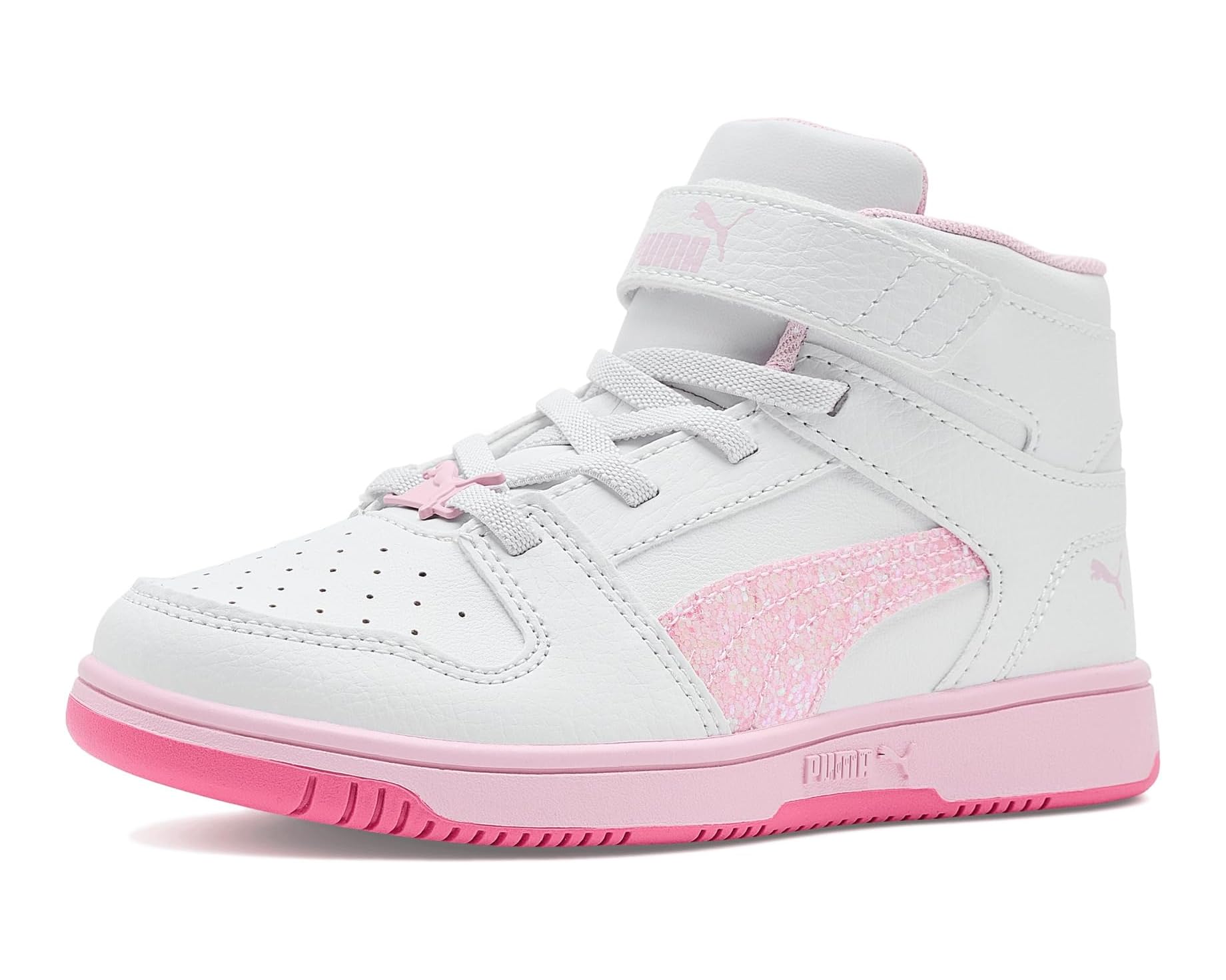 (取寄) プーマ リバウンド レイアップ ミッド フック アンド ループ (リトル キッド) PUMA Rebound Layup Mid Hook And Loop (Little Kid) White/Pink Pixel/Pearl Pink｜ジェットラグ店 17,243円
