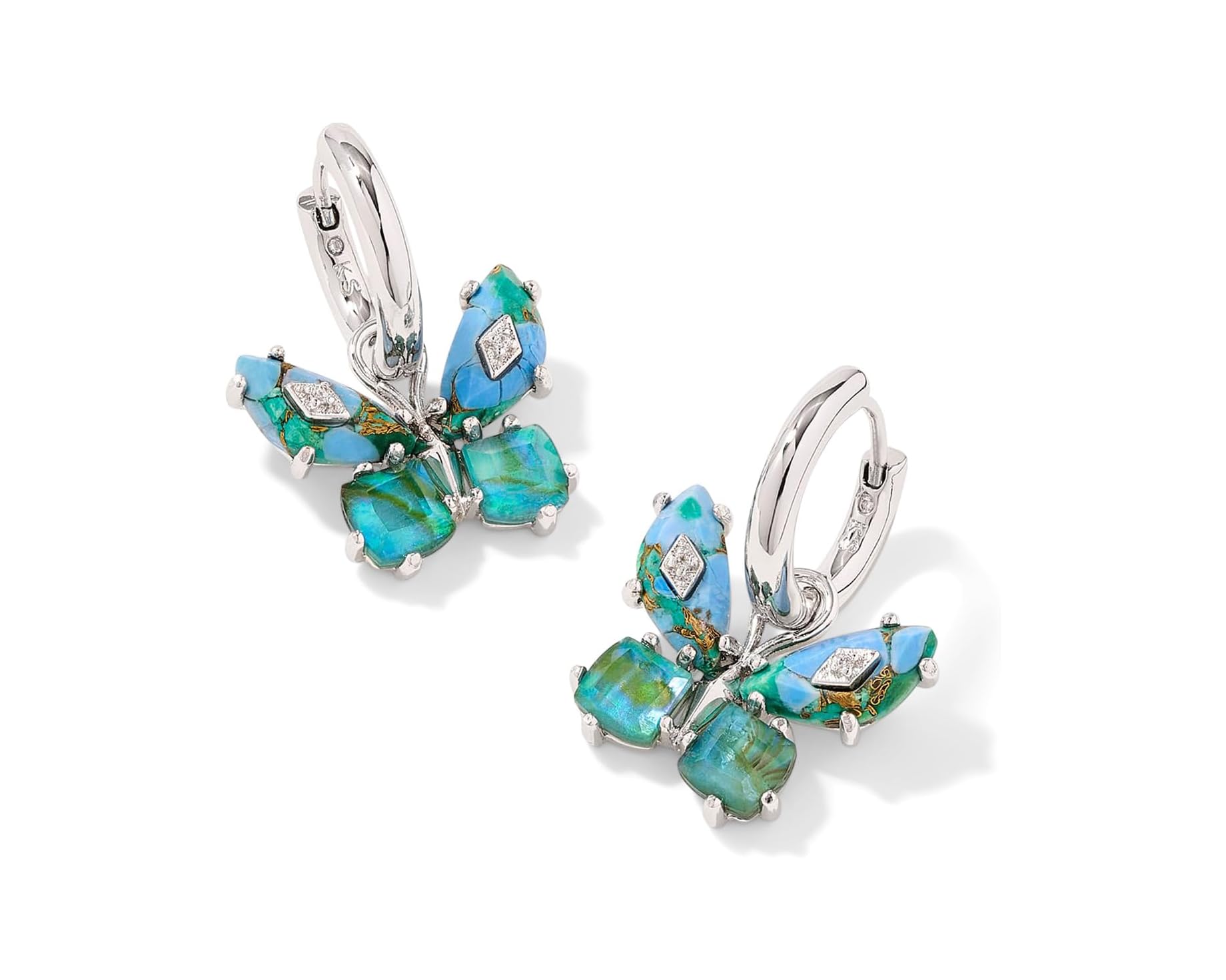 (取寄) ケンドラスコット ビアンカ バタフライ ハギー イヤリングス Kendra Scott Bianca Butterfly Huggie Earrings Silver Bright Aqua Mix｜ジェットラグ店