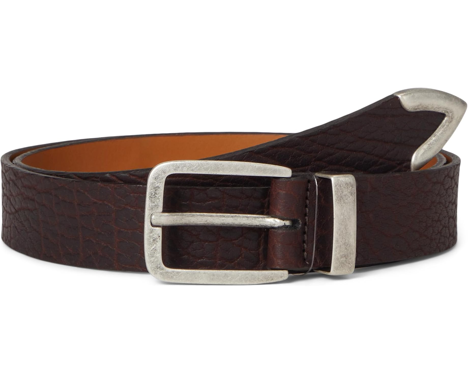 (取寄) ジョンストン&マーフィー ディストレス ティップ ベルト Johnston & Murphy Distressed Tipped Belt Brown｜ジェットラグ店
