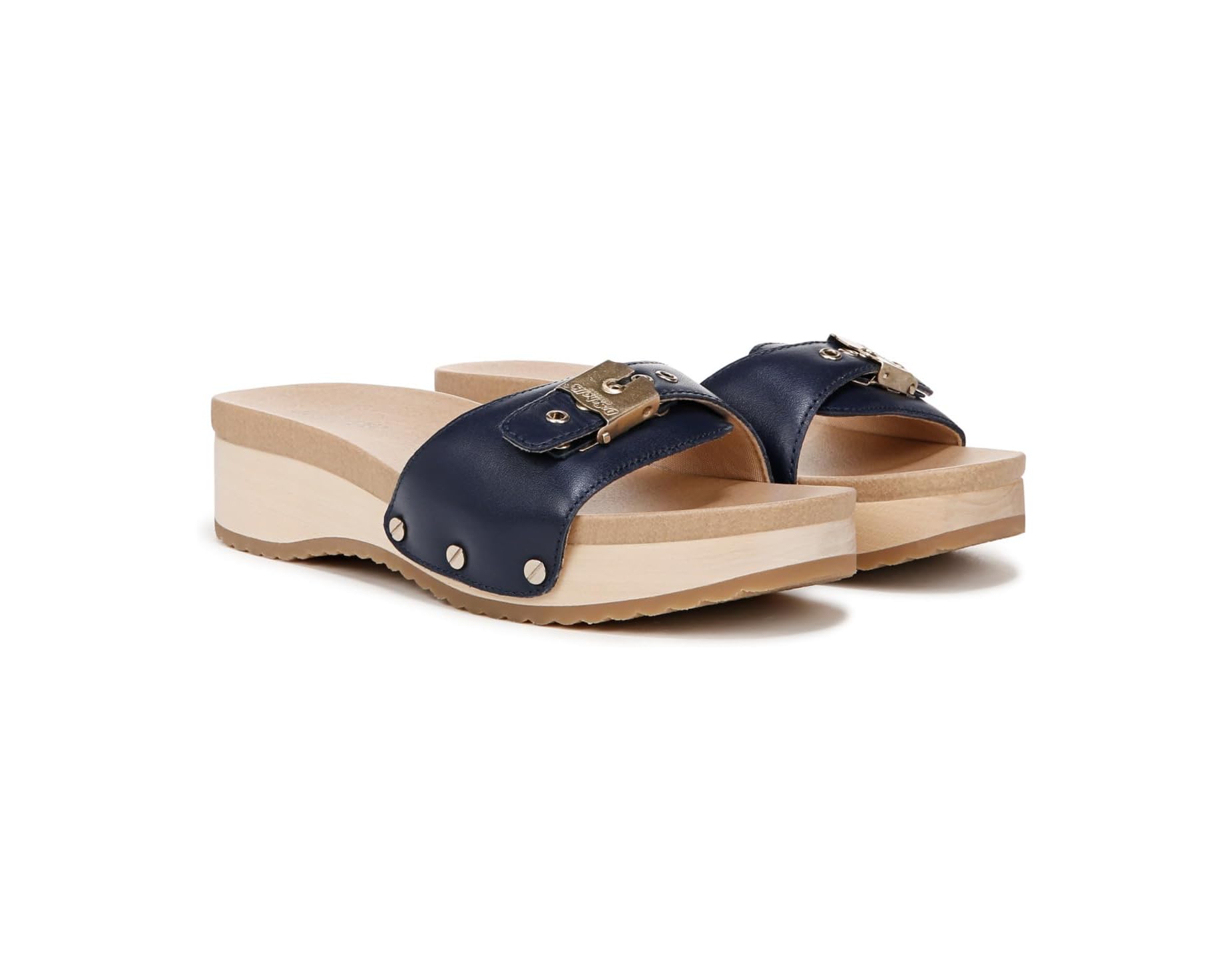 (取寄) レディース オリジナル トゥ スライド サンダル Dr. Scholl's women Original Too Slide Sandal Navy Blue Leather｜ジェットラグ店
