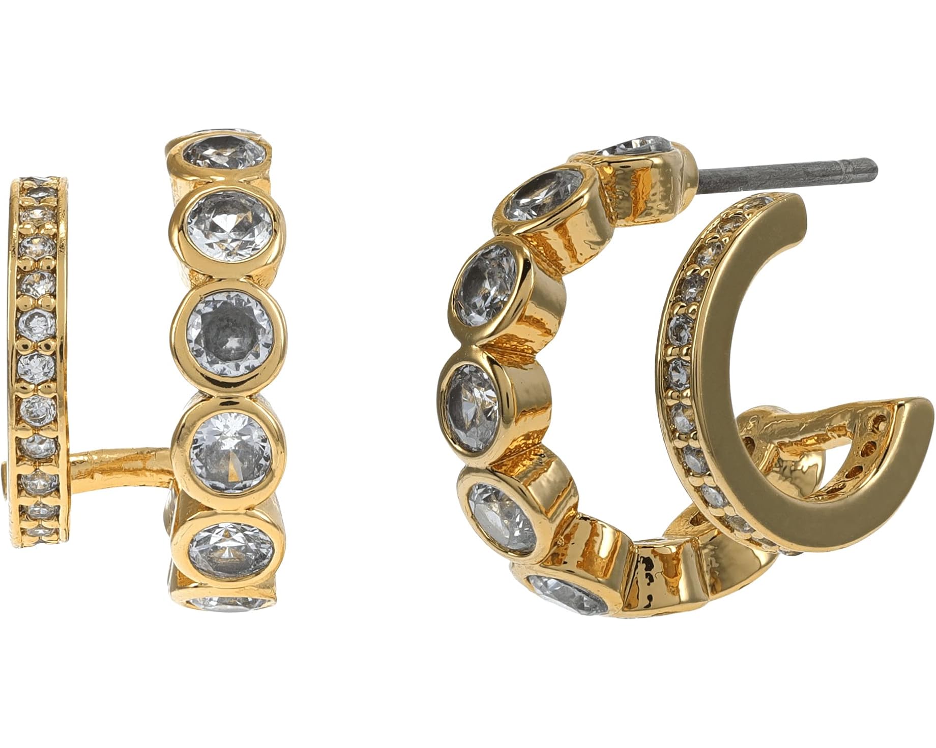 (取寄) ケイトスペード ダズル ダブル ハギーズ イヤリングス Kate Spade New York Dazzle Double Huggies Earrings Clear/Gold｜ジェットラグ店