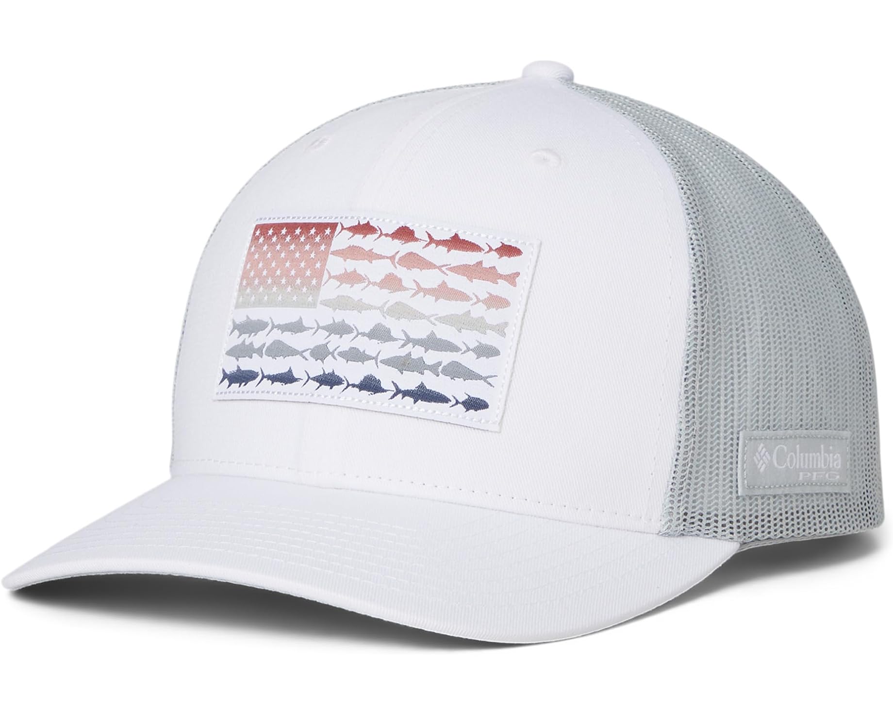 (取寄) コロンビア パフォーマンス フィッシング ギア フィッシュ フロッグ メッシュ スナップ バック Columbia PFG Fish Flag Mesh Snap Back White/Cool Grey/Fish Flag|ジェットラグ店