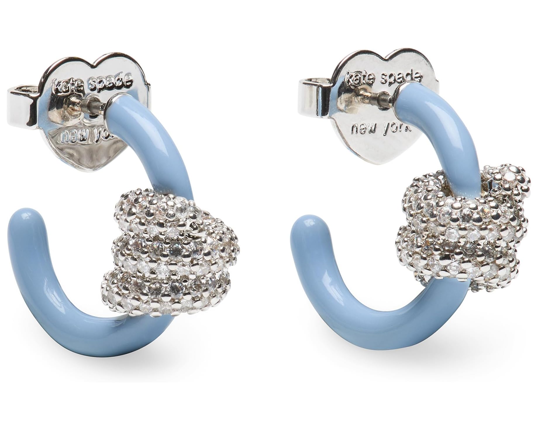 (取寄) ケイトスペード ロープス アンド ノッツ パヴェ ノット フープス Kate Spade New York Ropes & Knots Pave Knot Hoops Diamond Blue/Silver｜ジェットラグ店