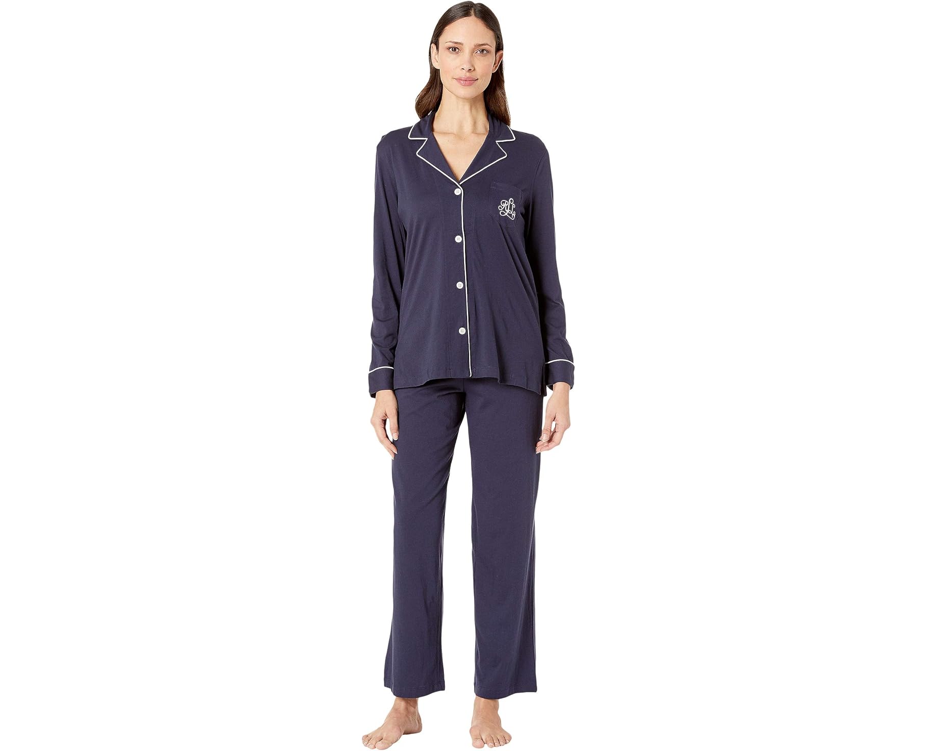 (取寄) ローレン ラルフローレン レディース ハモンド ニット パジャマ セット Lauren Ralph Lauren women Hammond Knits Pajama Set Navy|ジェットラグ店