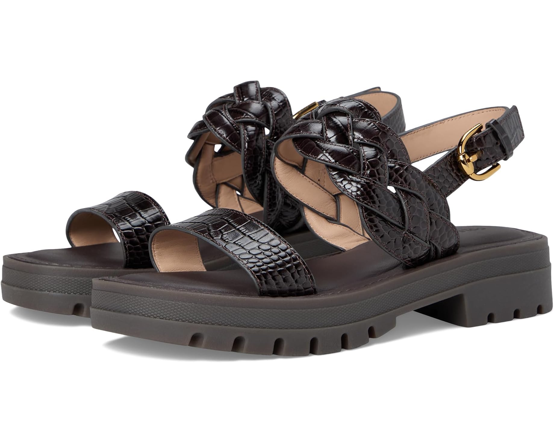 (取寄) コールハーン レディース クレシーダ ラグ サンダル Cole Haan women Cressida Lug Sandal Dark Chocolate Croc Print Leather｜ジェットラグ店