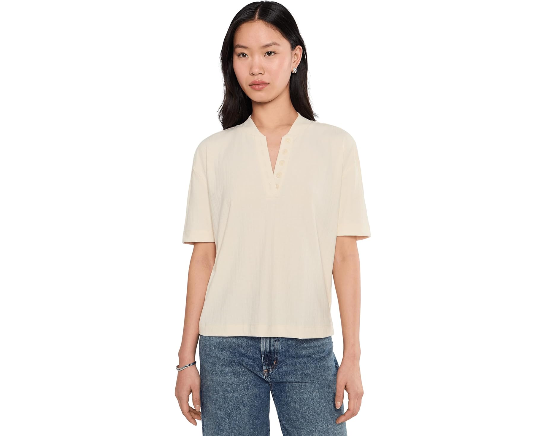 (取寄) バーリー レディース ケイシー モック プラケット リブ ティー Varley women Kasey Mock Placket Rib Tee Birch｜ジェットラグ店