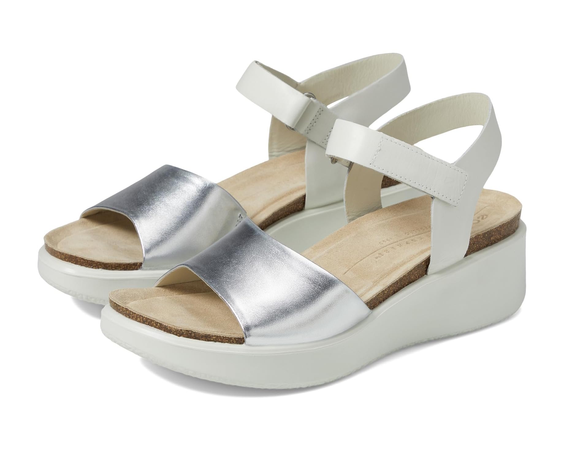 (取寄) エコー レディース フロート ウェッジ コルク サンダル ECCO women Flowt Wedge Cork Sandal Silver/White|ジェットラグ店