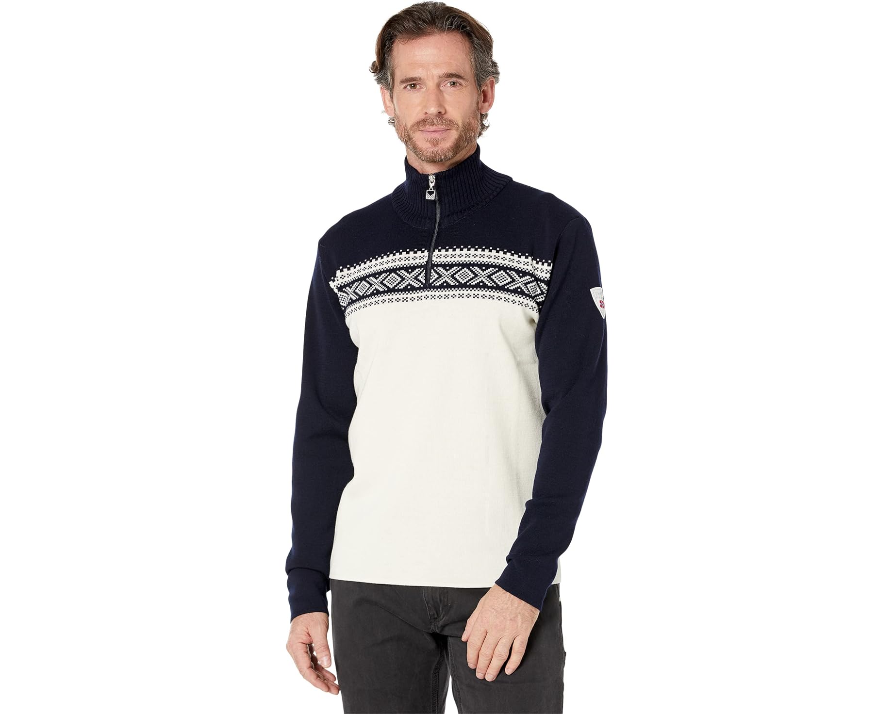 (取寄) ダーレオブノルウェー メンズ ダルストーレン セーター Dale of Norway men Dalestolen Sweater Off-White Navy｜ジェットラグ店