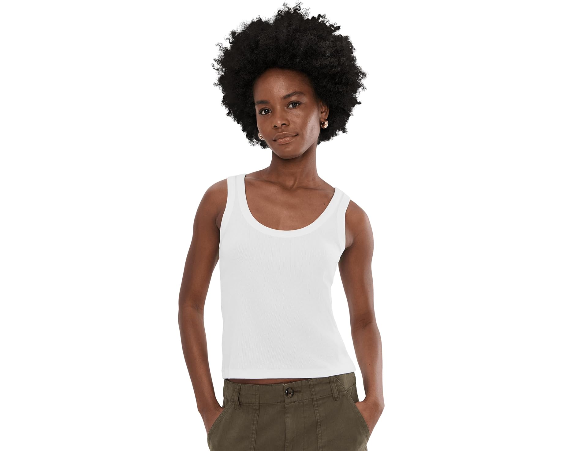 (取寄) メイドウェル レディース コットン リブド スクープ ネック タンク Madewell women (Re)Generative Cotton Ribbed Scoop Neck Tank White｜ジェットラグ店