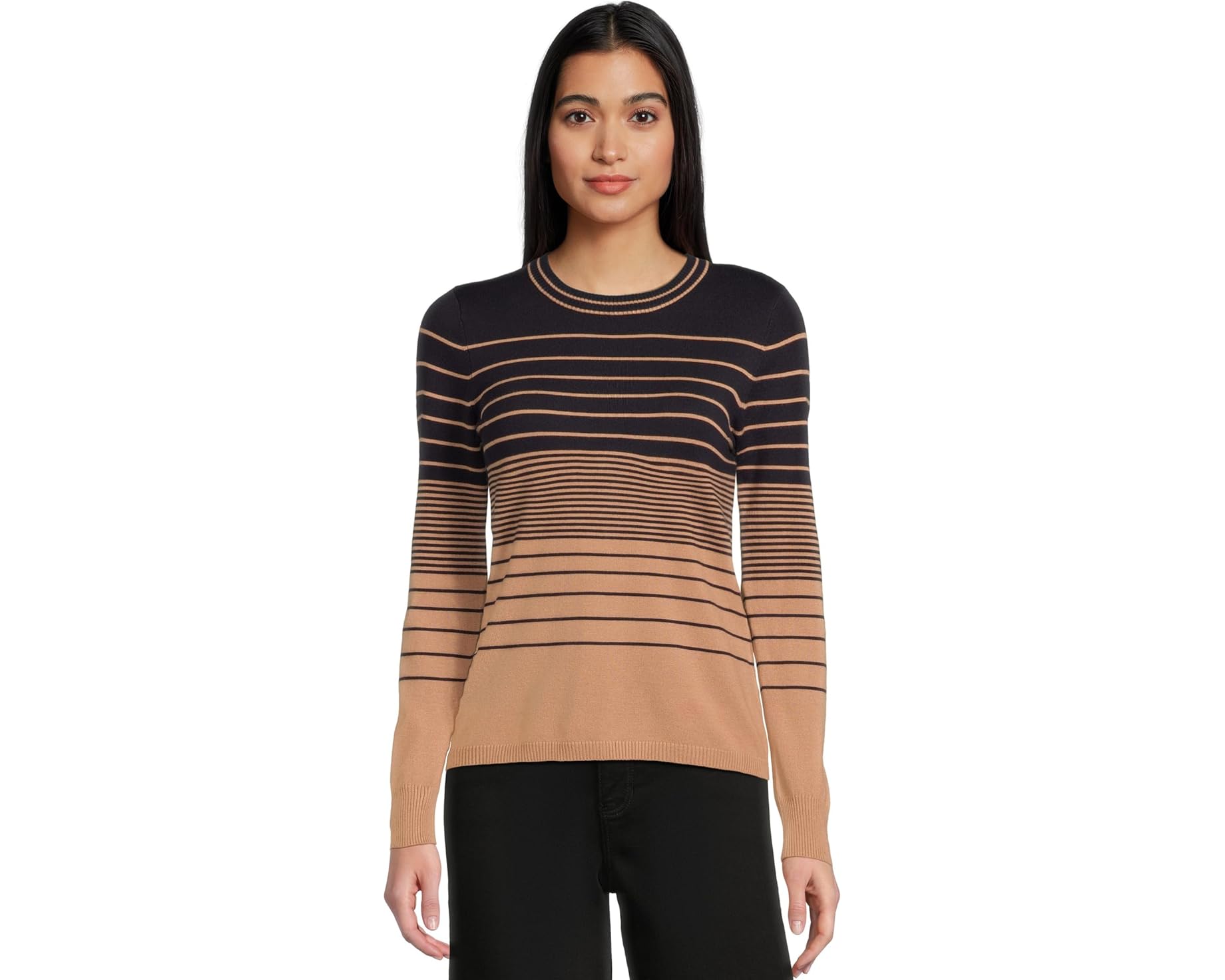 (取寄) リバプールロサンゼルス レディース ロング スリーブ クルー ネック セーター Liverpool Los Angeles women Long Sleeve Crew Neck Sweater Navy/Tan Variegated Stripe｜ジェットラグ店