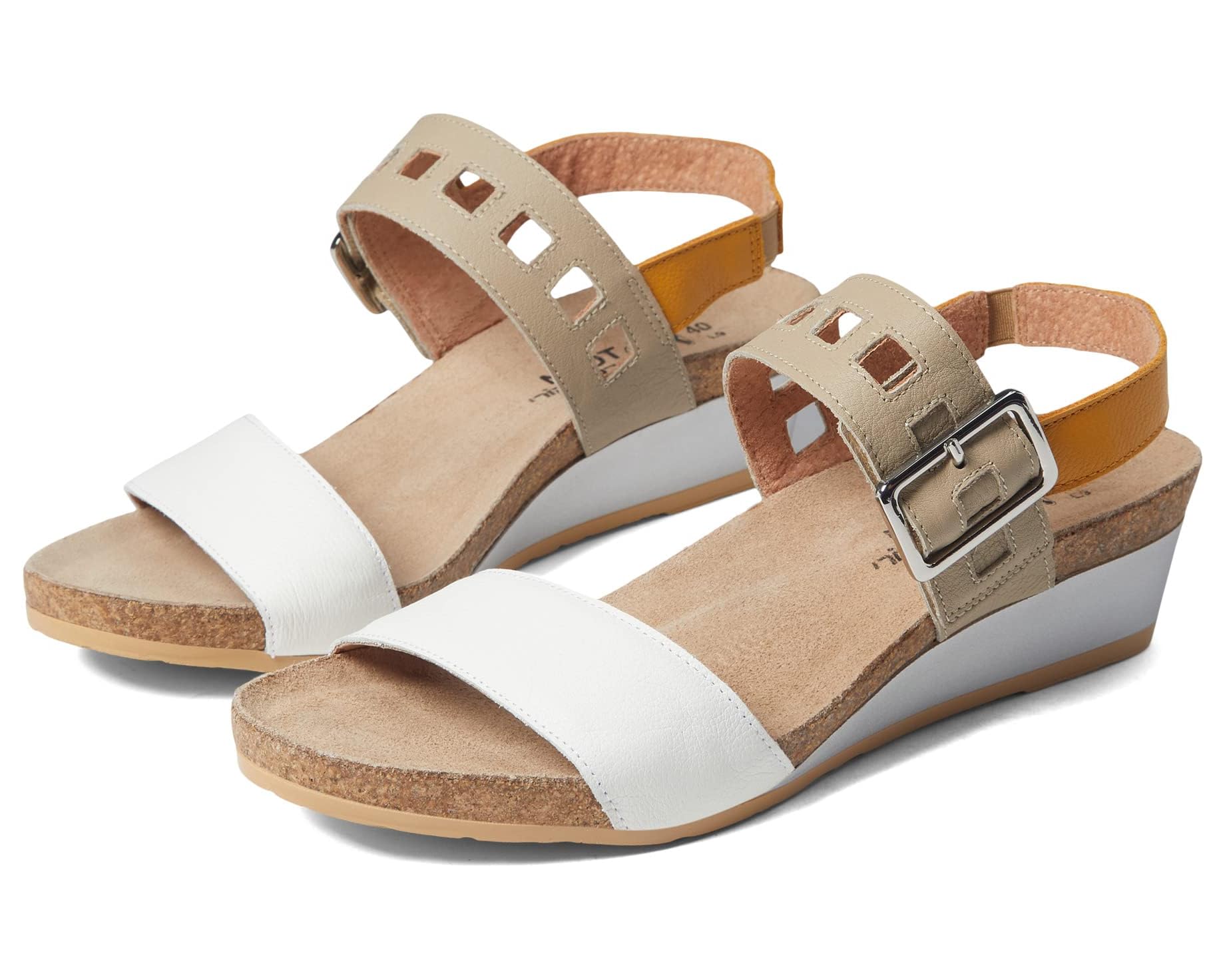 (取寄) ナオト レディース ダイナスティ Naot women Dynasty White/Beige/Marigold Leather Combo｜ジェットラグ店