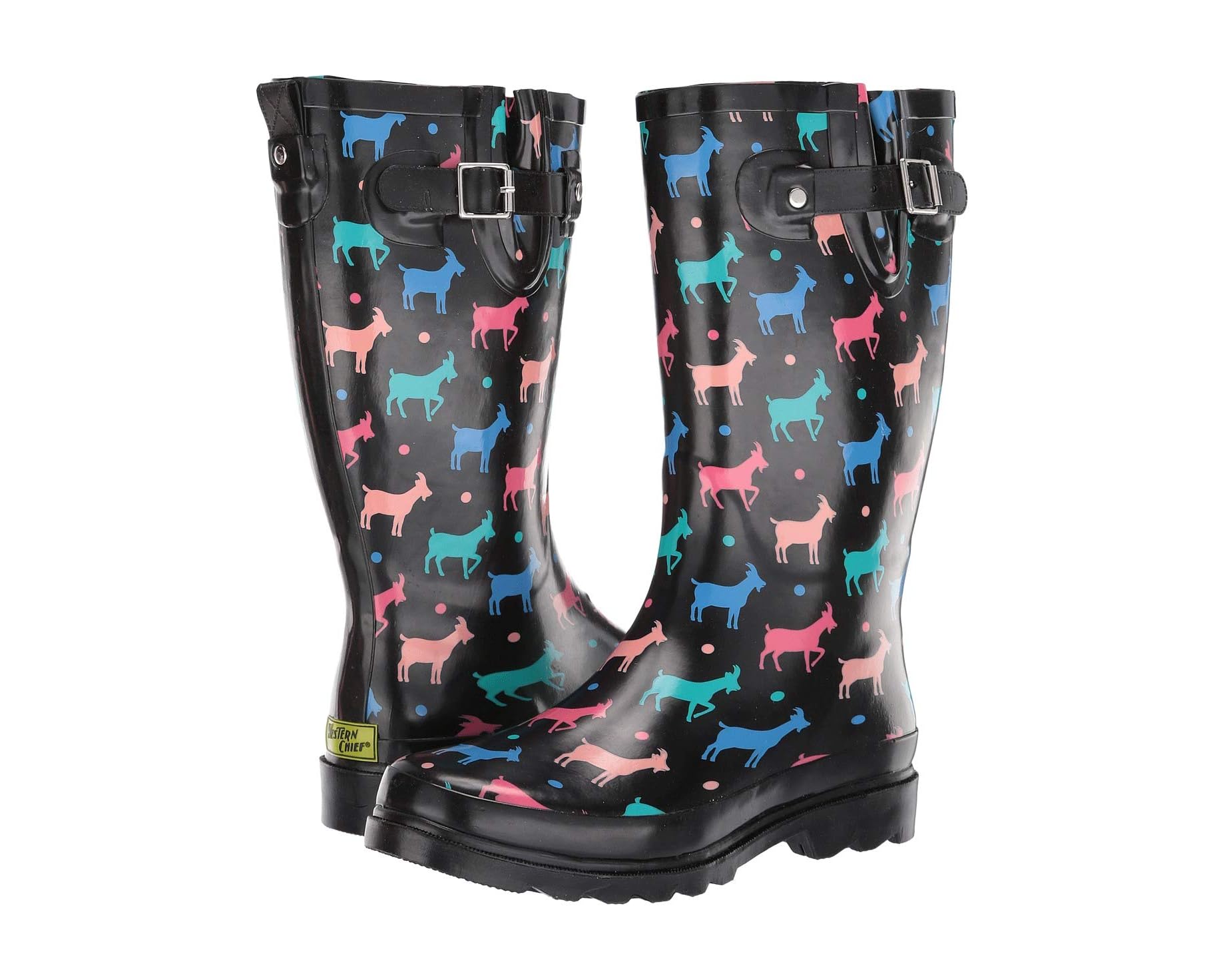 (取寄) ウエスタンチーフ レディース プリンテッド トール レイン ブーツ Western Chief women Printed Tall Rain Boot Dotty Goat|ジェットラグ店