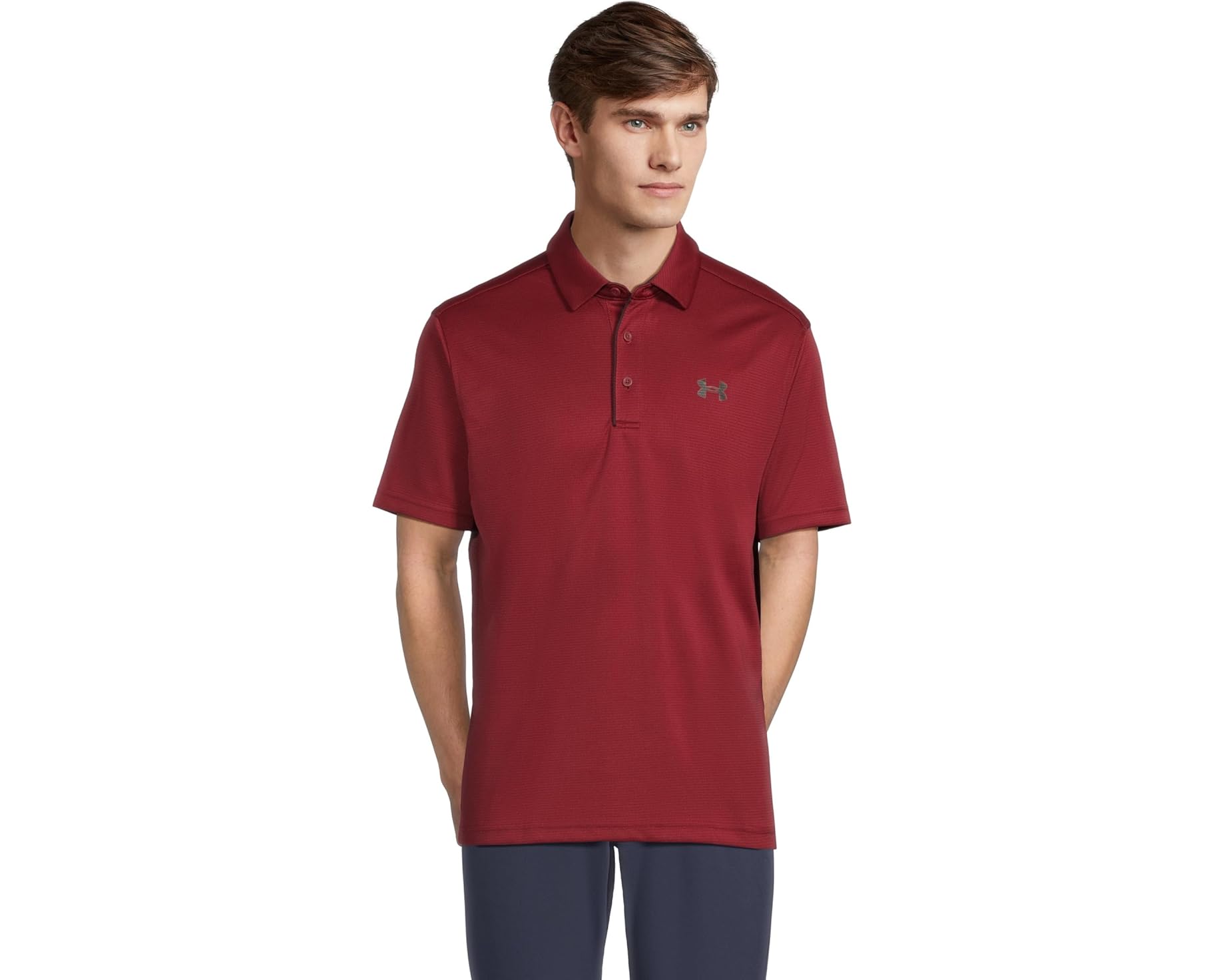 (取寄) アンダーアーマー ゴルフ メンズ テック ポロ Under Armour Golf men Tech Polo Cardinal/Black｜ジェットラグ店