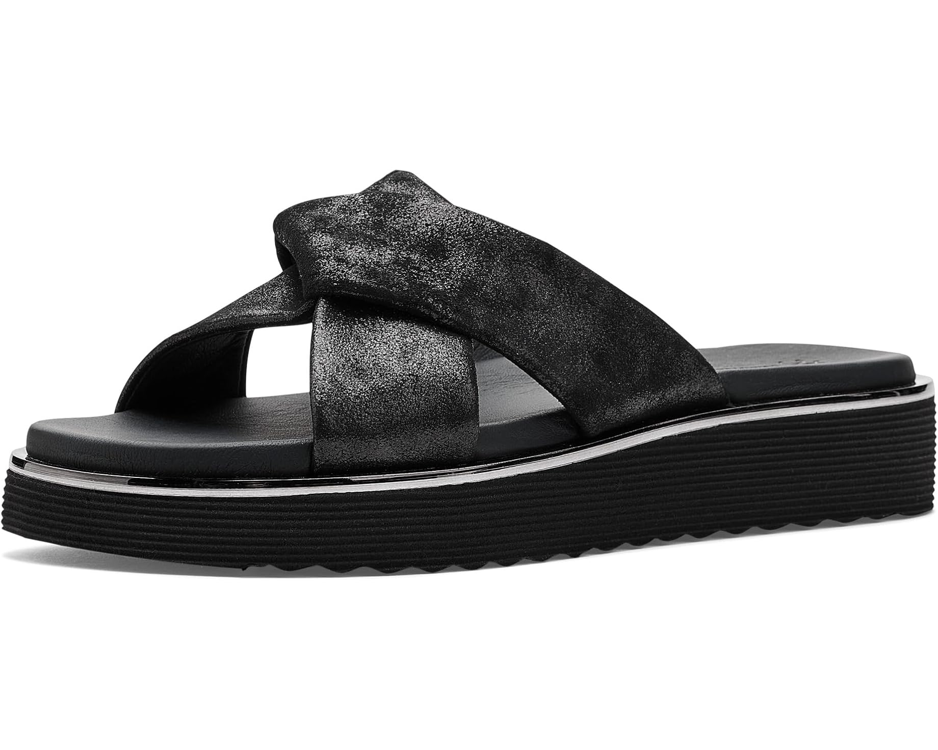 (取寄) レディース ミッツィ ノッテッド スライド Johnston &amp; Murphy women Mitzi Knotted Slide Black Metallic Italian Kid Suede｜ジェットラグ店