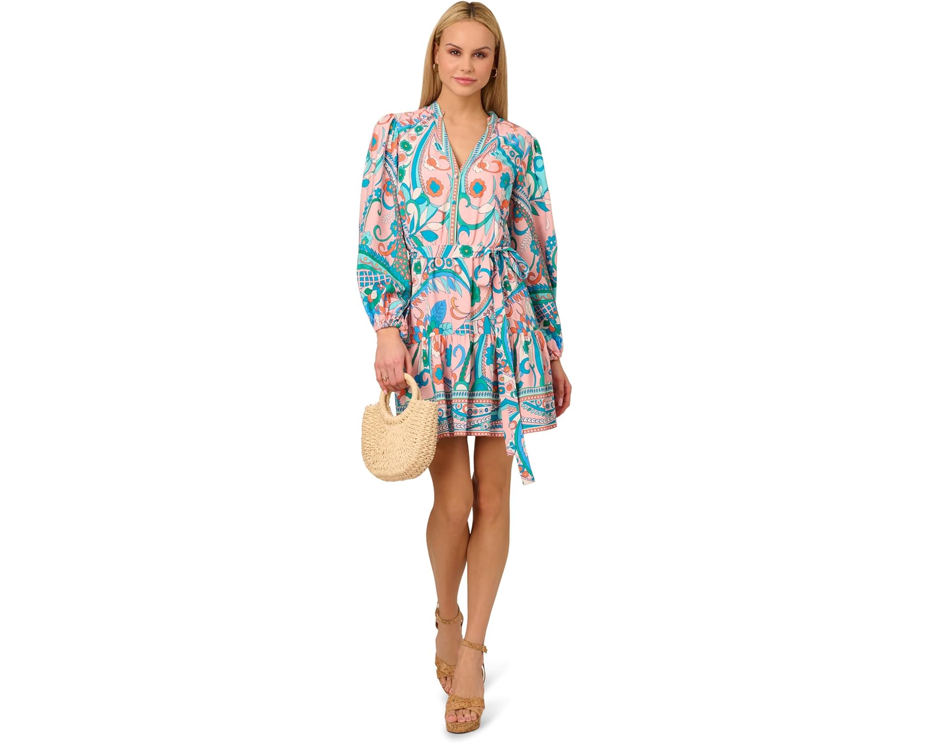 (取寄) アドリアナ パぺル レディース プリンテッド ショート ドレス Adrianna Papell women Printed Short Dress Peach Multi｜ジェットラグ店