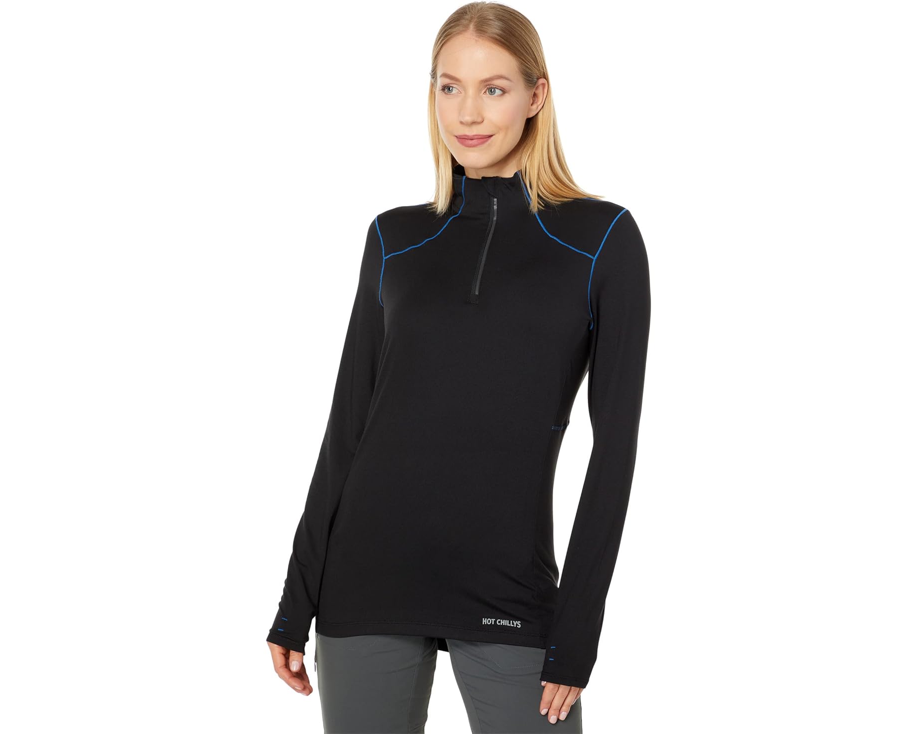 (取寄) ホットチリ レディース クリマ-トレック ジップ-ティー Hot Chillys women Clima-Trek Zip-Tee Black｜ジェットラグ店