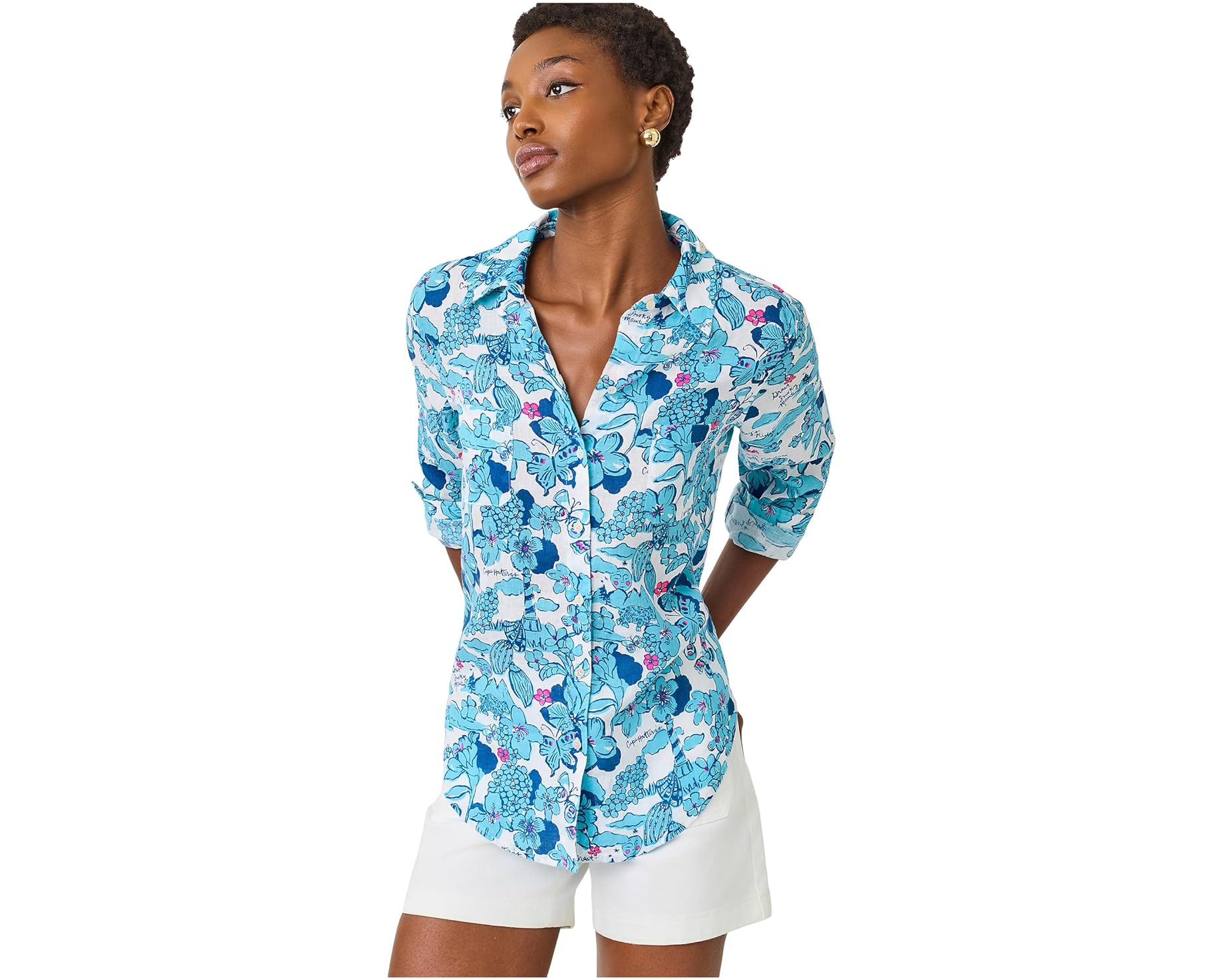 (取寄) リリー ピュリッツァー レディース シー ビュー ボタンダウン Lilly Pulitzer women Sea View Button-Down Capri Blue|ジェットラグ店