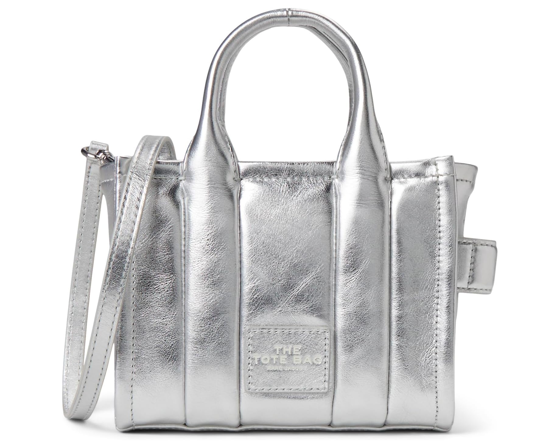 (取寄) マークジェイコブス ザ メタリック レザー クロスボディ トート バッグ Marc Jacobs The Metallic Leather Crossbody Tote Bag Silver｜ジェットラグ店