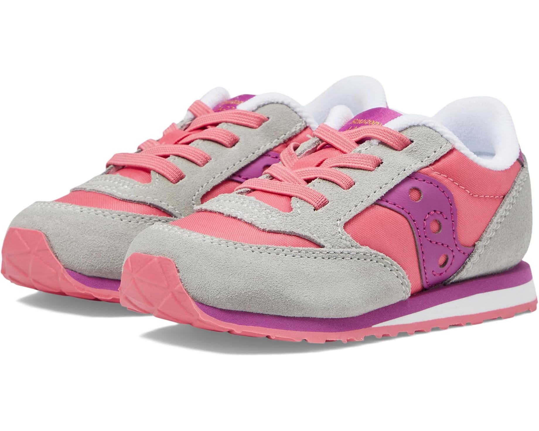 (取寄) サッカニー キッズ オリジナルス ジャズ ジュニア (トドラー/リトル キッド/ビッグ キッド) Saucony kids Originals Jazz Junior (Toddler/Little Kid/Big Kid) Grey/Purple/Coral｜ジェットラグ店