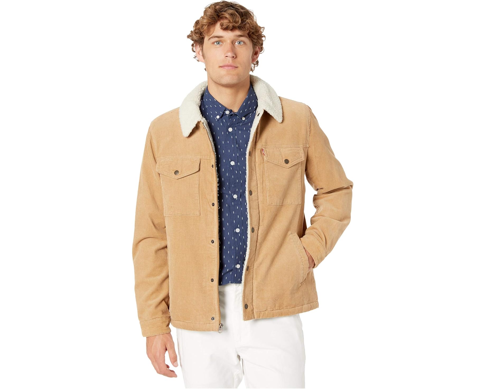 (取寄) メンズ ツー-ポケット トラッカー ウィズ ソフト シェルパ Levi's men Two-Pocket Trucker with Soft Sherpa Tan|ジェットラグ店