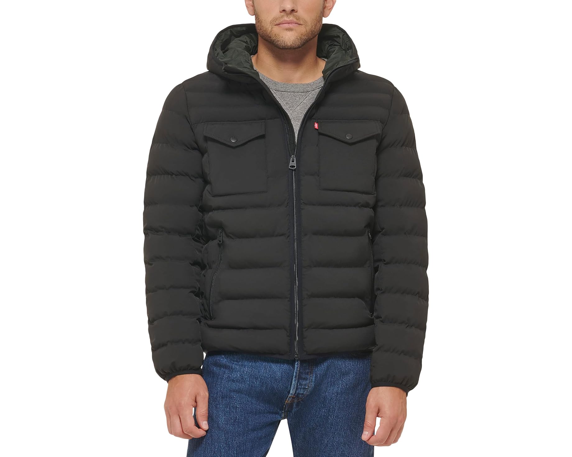 (取寄) メンズ ストレッチ ツー-ポケット キルテッド ジャケット Levi's men Stretch Two-Pocket Quilted Jacket Black｜ジェットラグ店