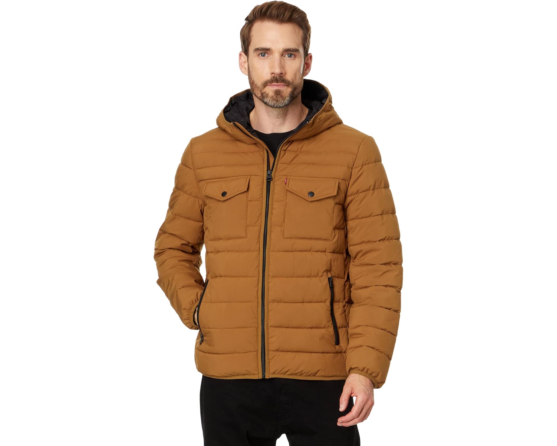 (取寄) メンズ ストレッチ ツー-ポケット キルテッド ジャケット Levi's men Stretch Two-Pocket Quilted Jacket Brown｜ジェットラグ店