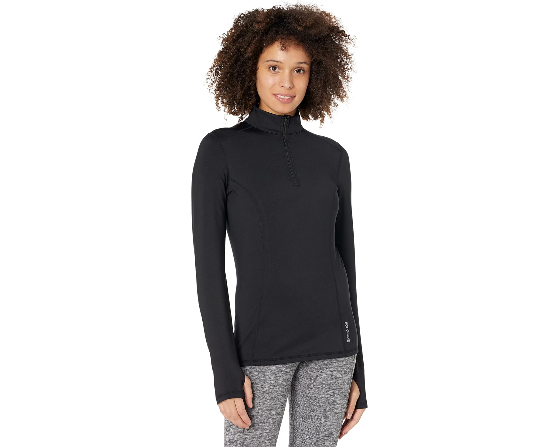(取寄) ホットチリ レディース マイクロ-エリート チャミ ソリッド ジップT Hot Chillys women Micro-Elite Chamois Solid Zip-T Black｜ジェットラグ店
