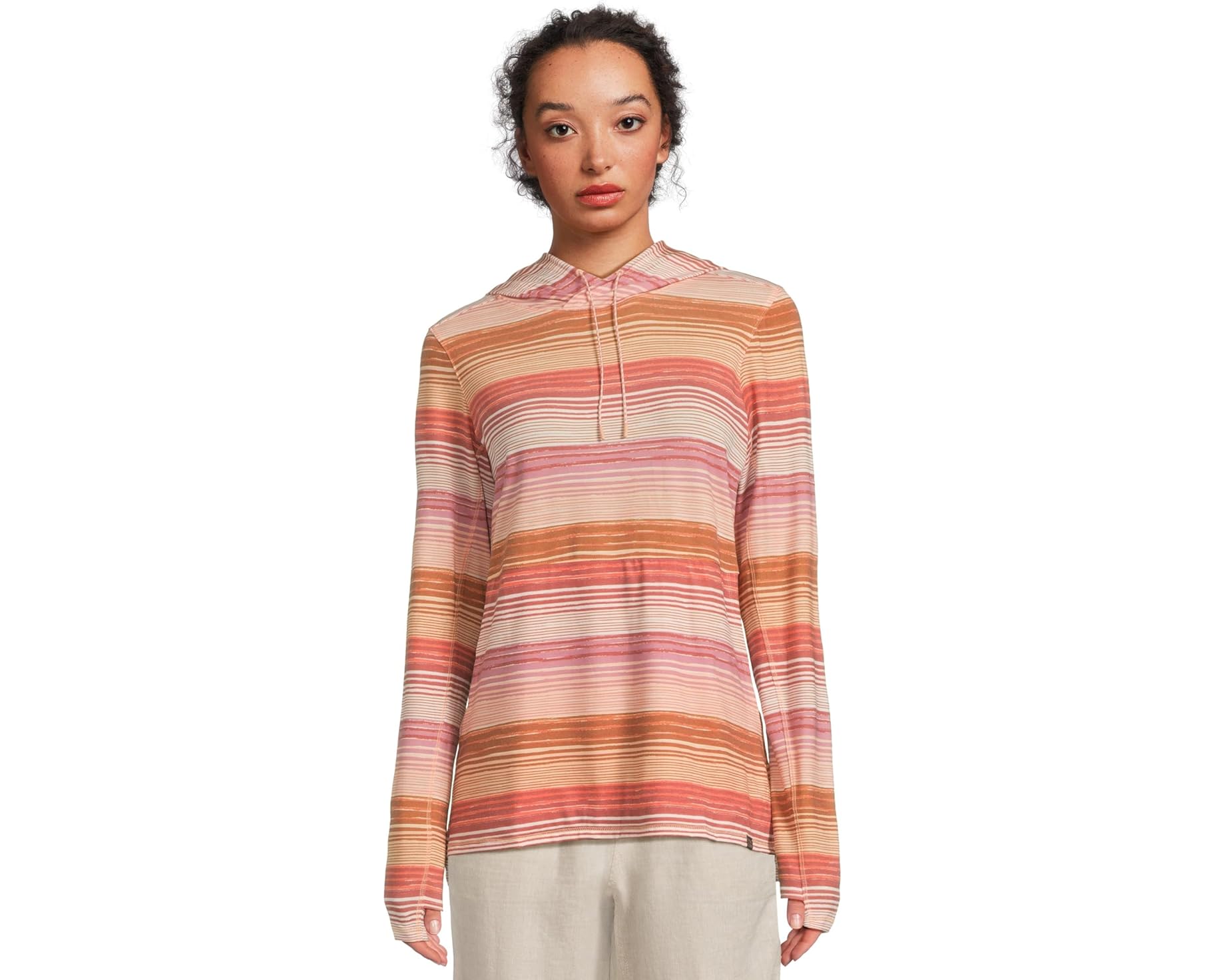(取寄) エルエルビーン レディース エブリデイ ロング-スローブ ストライプ フーデット プルオーバー L.L.Bean women Everyday SunSmart Long-Sleeve Stripe Hooded Pullover Sienna Brick Stripe｜ジェットラグ店 15,758円