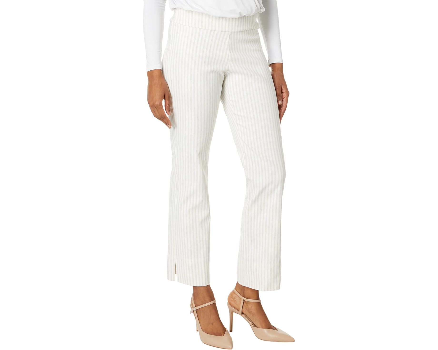 (取寄) クレイジー ラリー レディース ストレッチ リネン ワイド アンクル Krazy Larry women Stretch Linen Wide Ankle Oatmeal Stripe｜ジェットラグ店