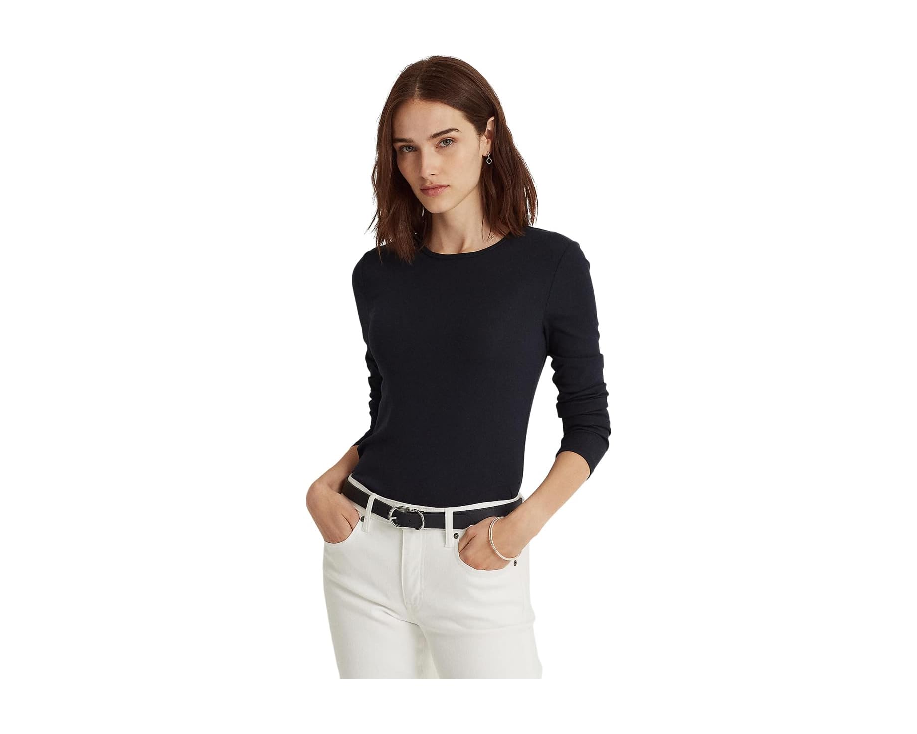 (取寄) ローレン ラルフローレン レディース コットンブレンド ロング-スローブ トップ Lauren Ralph Lauren women Cotton-Blend Long-Sleeve Top Lauren Navy｜ジェットラグ店