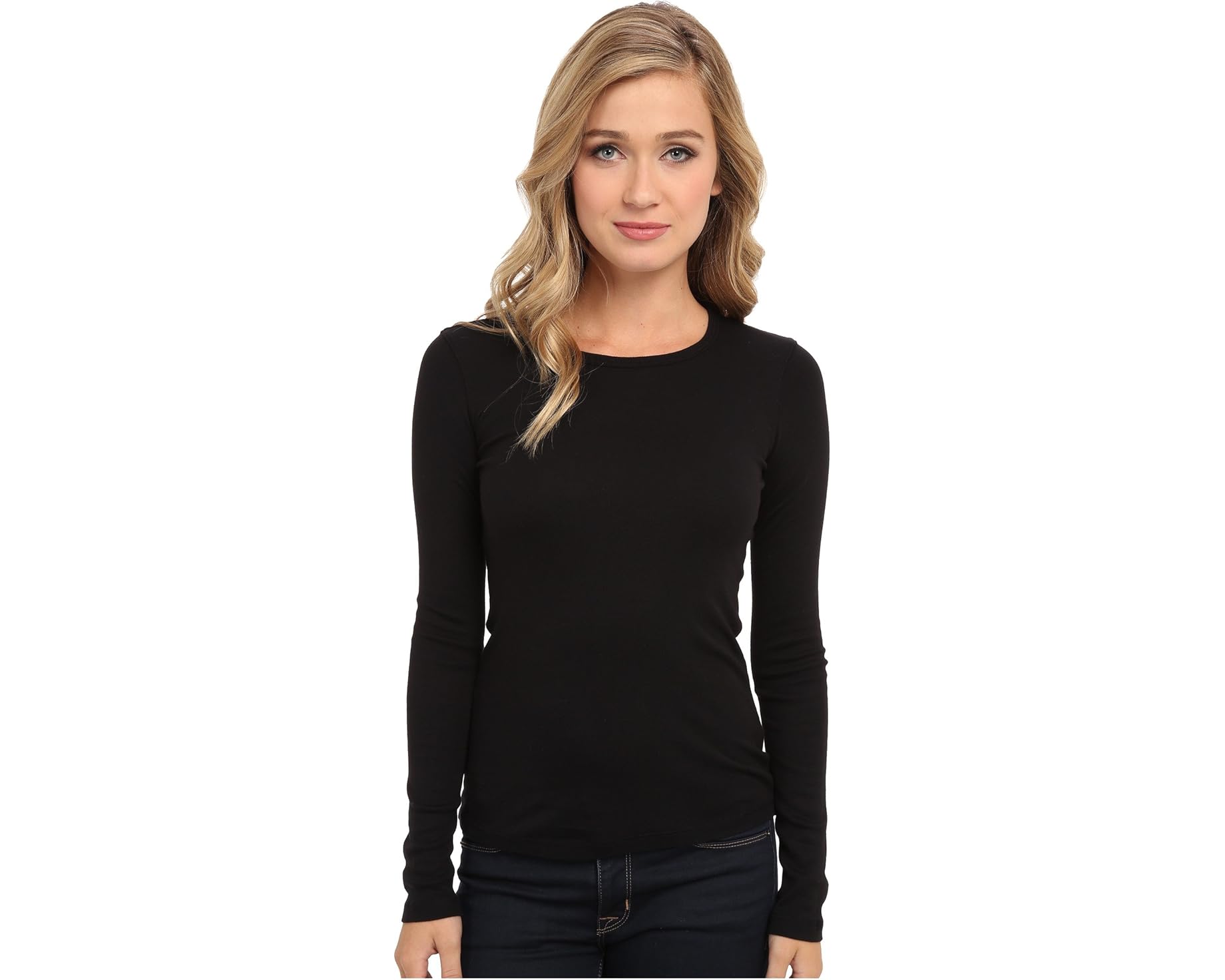 (取寄) スプレンディッド レディース 1X1 リブ クラシック ロング スリーブ クルー ネック ティー Splendid women 1x1 Rib Classic Long Sleeve Crew Neck Tee Black|ジェットラグ店