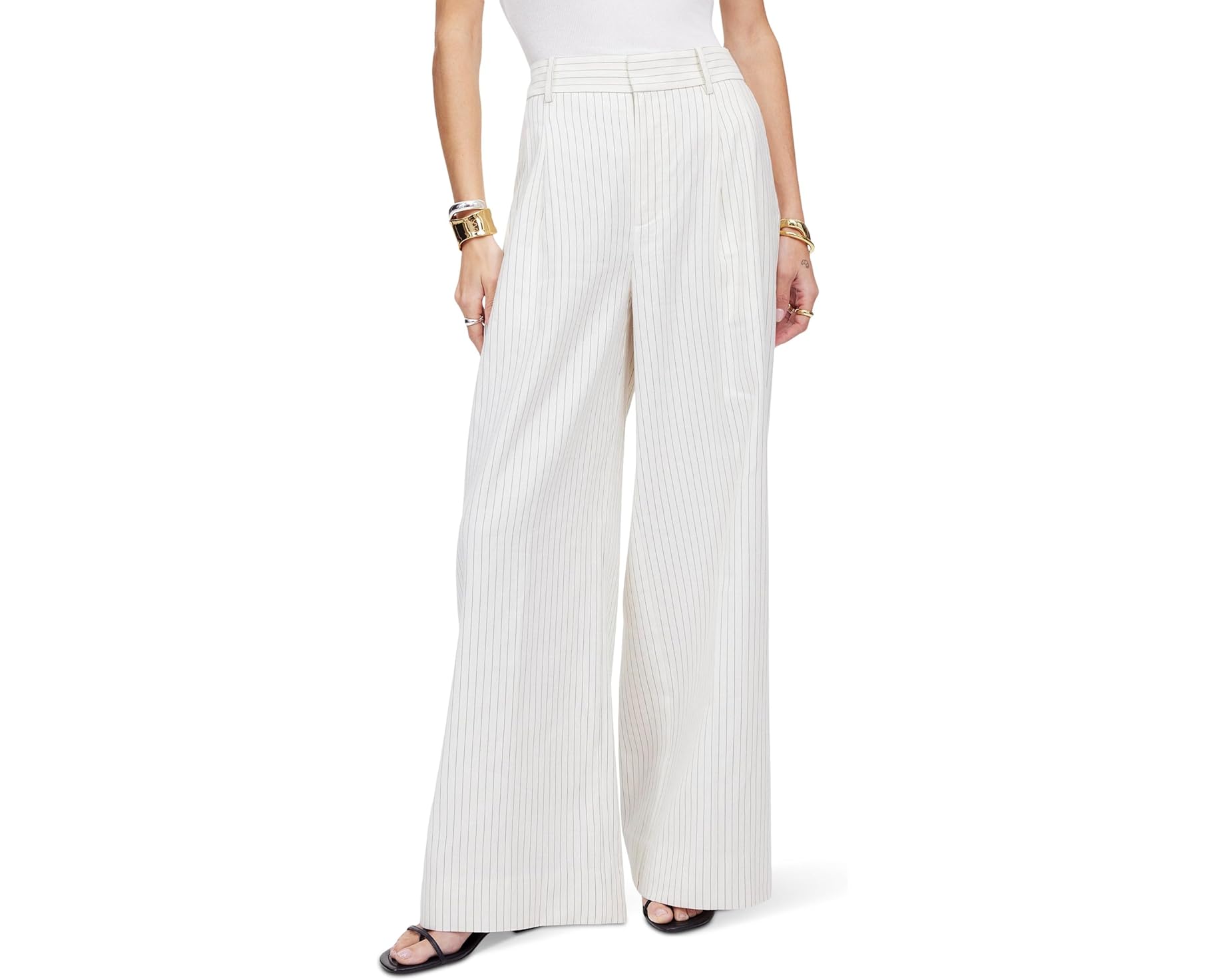 (取寄) メイドウェル レディース スーパーワイド ハーロウ ピンストライプ - コットン ポリエステル Madewell women Superwide Harlow Pinstripe - Cotton Polyester Ivory Black Pinstripe｜ジェットラグ店 31,395円