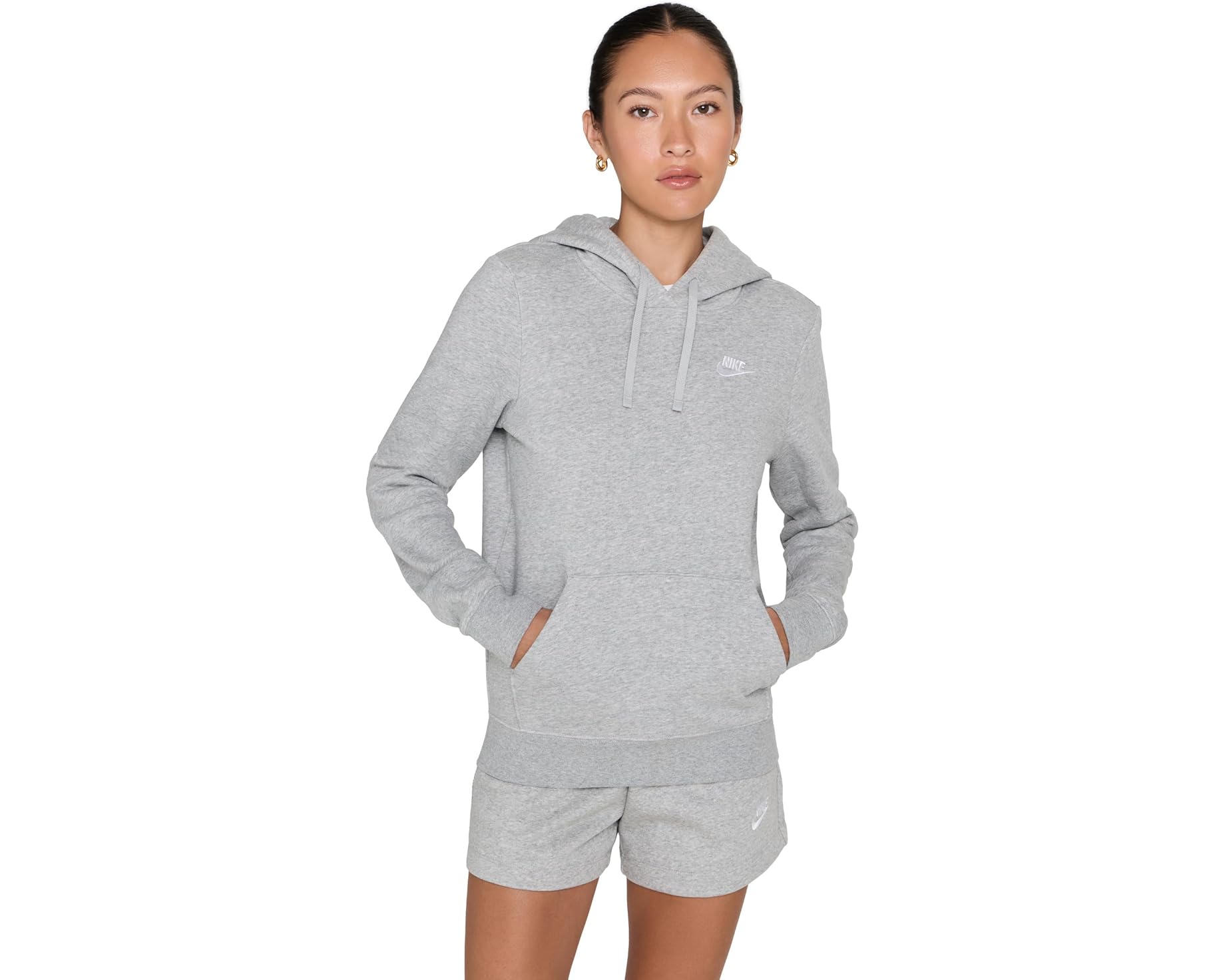 (取寄) ナイキ レディース クラブ フリース プルオーバー ブーディ Nike women Club Fleece Pullover Hoodie Dark Grey Heather/White|ジェットラグ店
