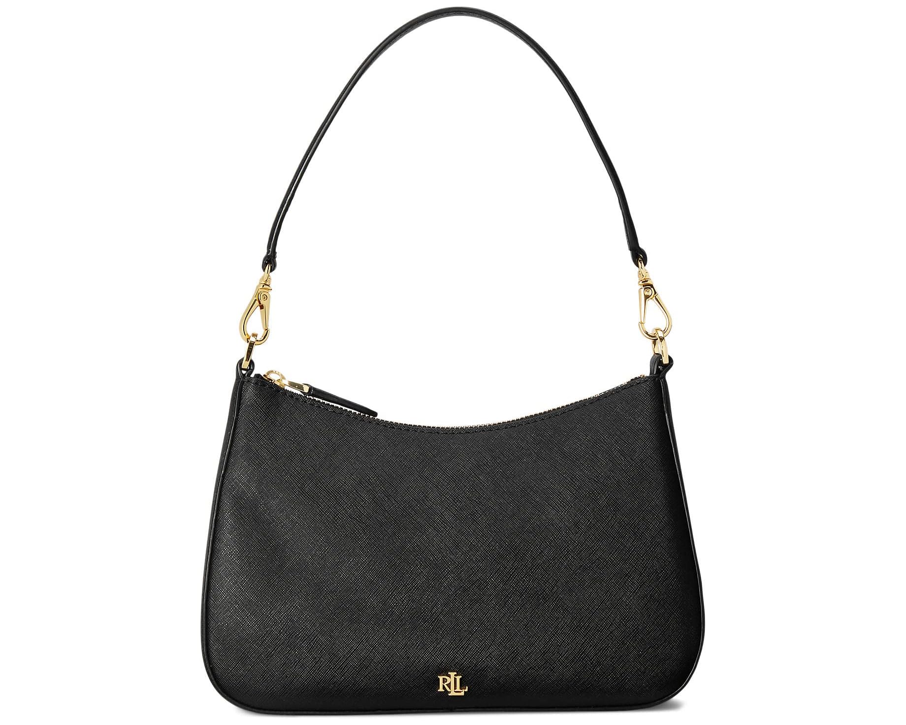 (取寄) ローレン ラルフローレン クロスハッチ レザー ミディアム ダニー ショルダー バッグ Lauren Ralph Lauren Crosshatch Leather Medium Danni Shoulder Bag Black｜ジェットラグ店