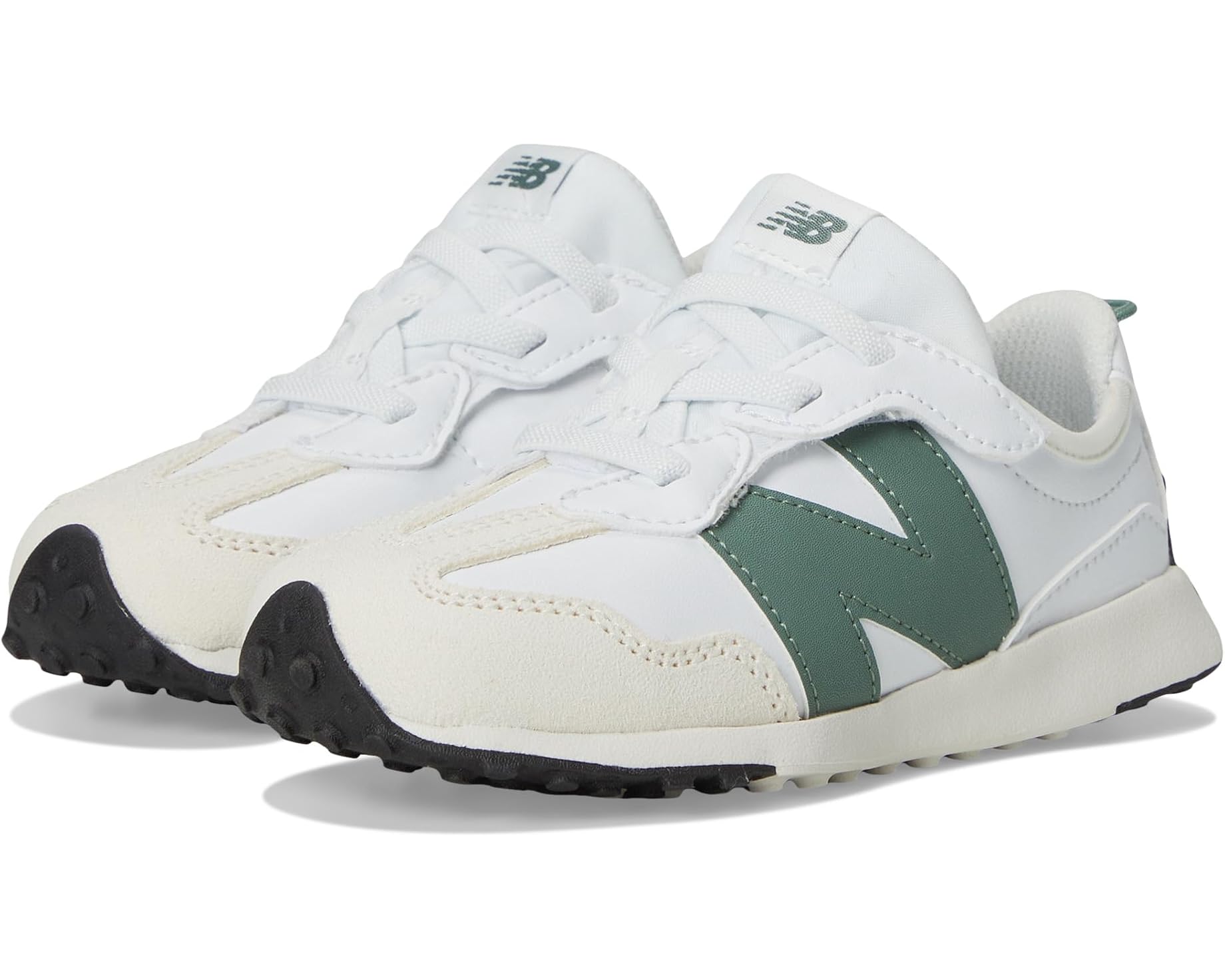 (取寄) ニューバランス キッズ 327 ニュー-B フック ループ (インファント/トドラー) New Balance kids 327 New-B Hook &amp; Loop (Infant/Toddler) White/Dark Juniper｜ジェットラグ店