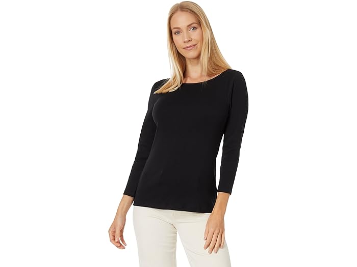 (取寄) リラ P レディース 1X1 リブ 3/4 スリーブ ボートネック トップ Lilla P women 1x1 Rib 3/4 Sleeve Boatneck Top Black