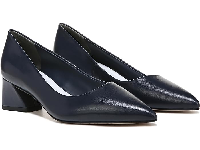 (取寄) フランコ サルト レディース レーザー ポインテッド トゥ ブロック ヒール ポンプ Franco Sarto women Racer Pointed Toe Block Heel Pump Navy Blue Leather
