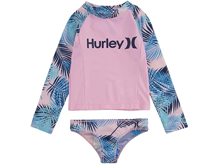 8320円 【SALE／100%OFF】 8320円 海外限定 取寄 ハーレー キッズ ガールズ Upf 50 ラッシュガード アンド ビキニ ボトム スイムスーツ セット ビッグ Hurley Kids girls UPF Rashguard and Bikini Bottoms Swimsuit Set Big Pink