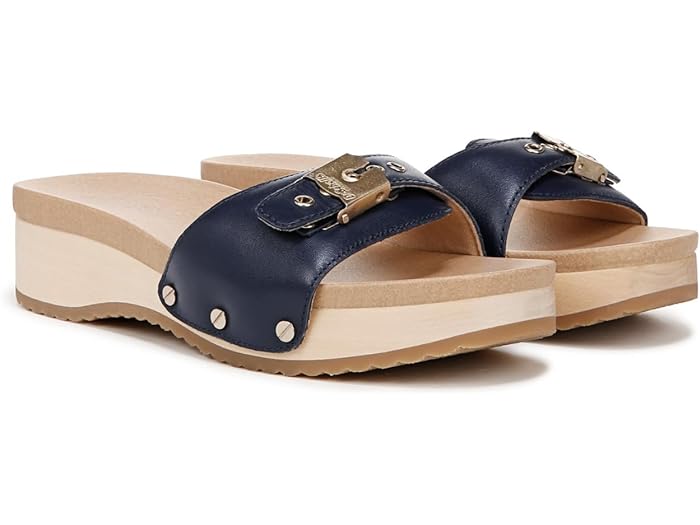 (取寄) ドクターショール レディース オリジナル トゥ スライド サンダル Dr. Scholl's women Original Too Slide Sandal Navy Blue Leather