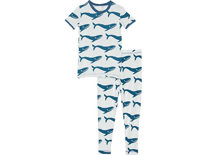 取寄 キッキー パンツ キッズ ショート スリーブ パジャマ セット ビッグ Kickee Pants Fresh Whales Short Sleeve Blue Set 春夏新作モデル !超美品再入荷品質至上! Pajama Kids Big Air