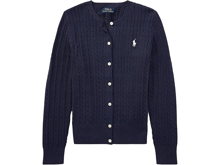 (取寄) ラルフローレン キッズ ガールズ ケーブル ニット コットン カーディガン (ビッグ キッズ) Polo Ralph Lauren Kids girls Cable Knit Cotton Cardigan (Big Kids) Hunter Navy/French Pink Pony Player
